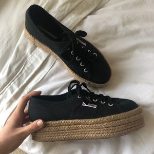 Platform superga - black and woven